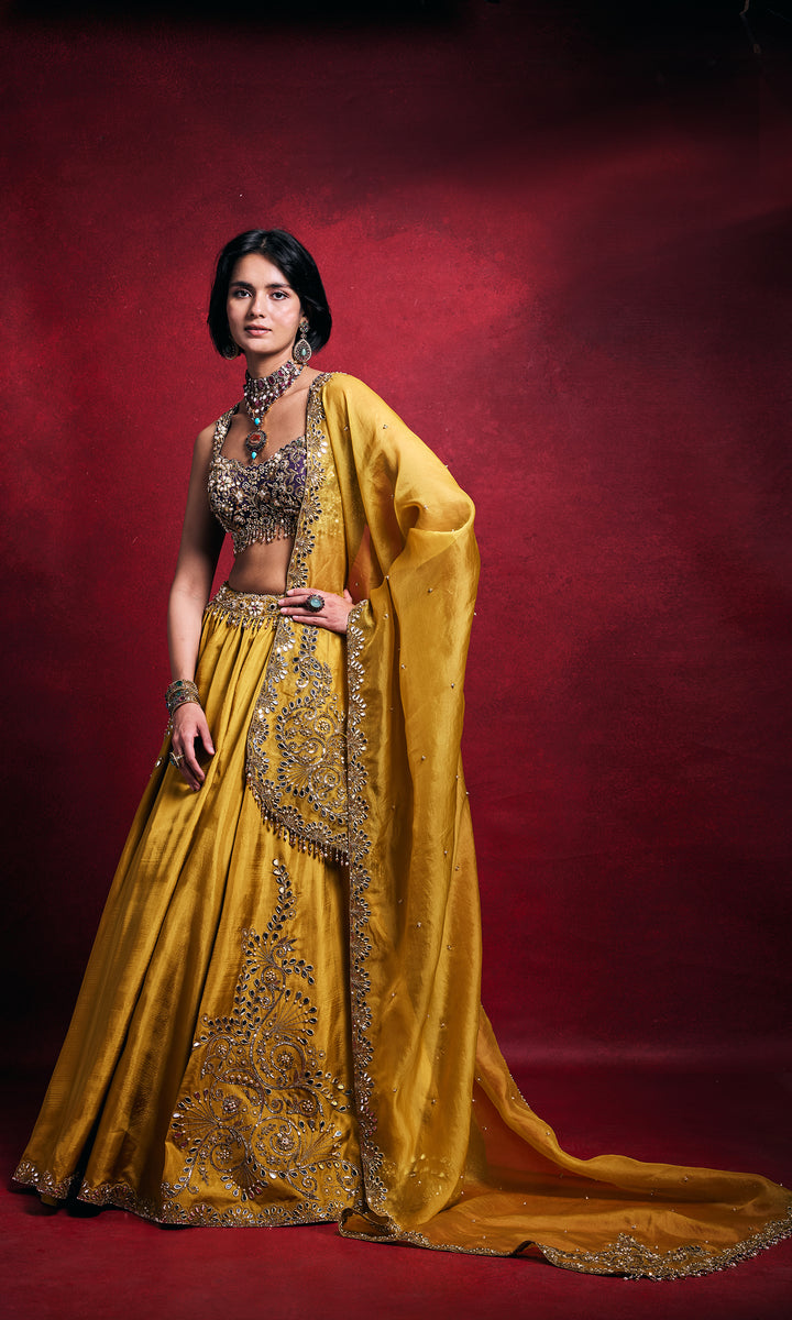 Mustard Silk Lehenga Set