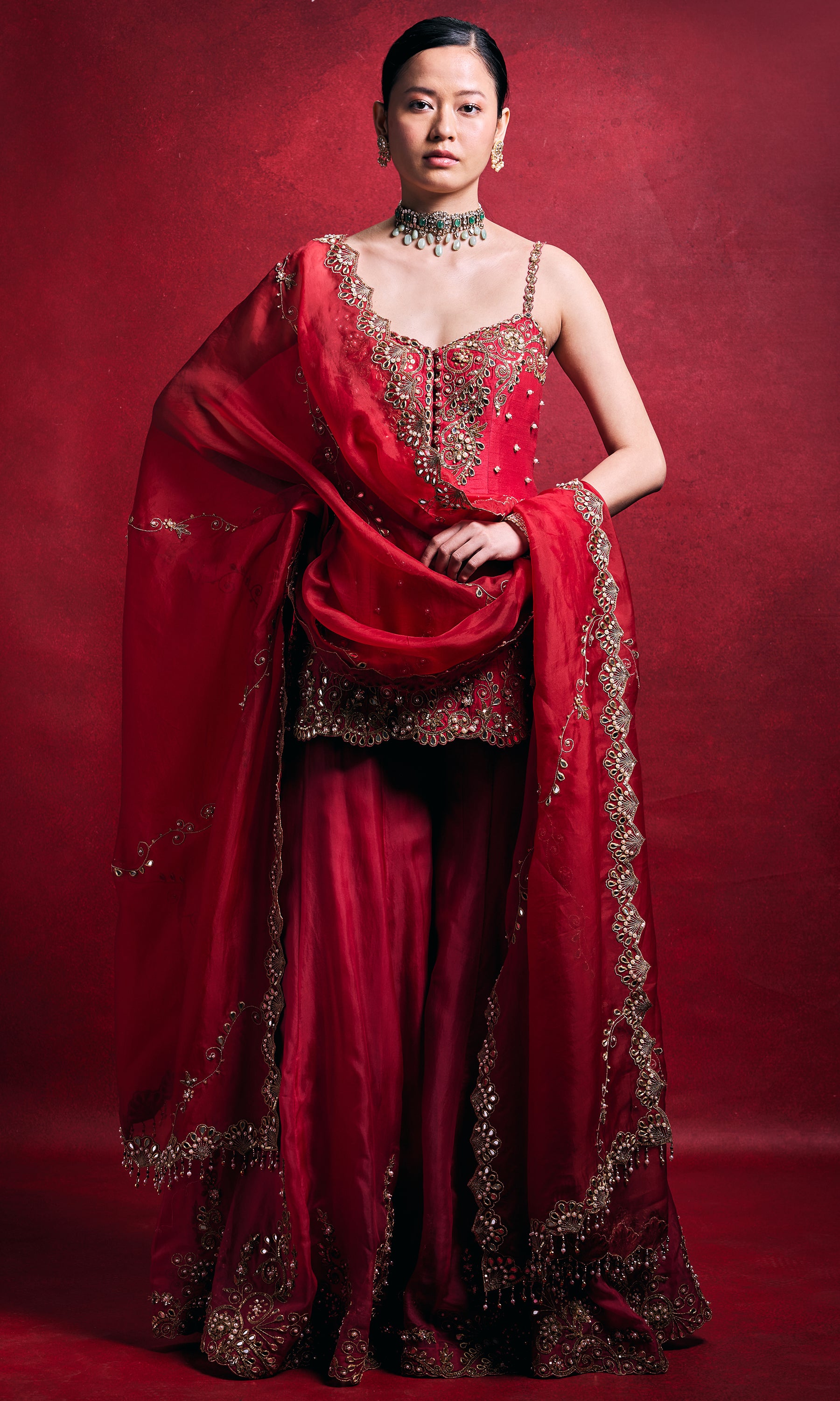 Red And Pink Sharara Set