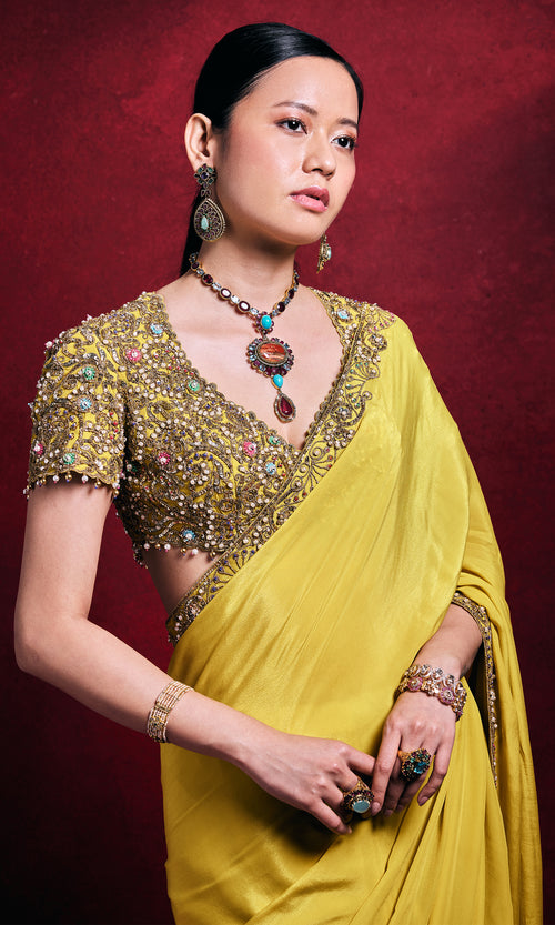 Yellow Crepe Saree Set