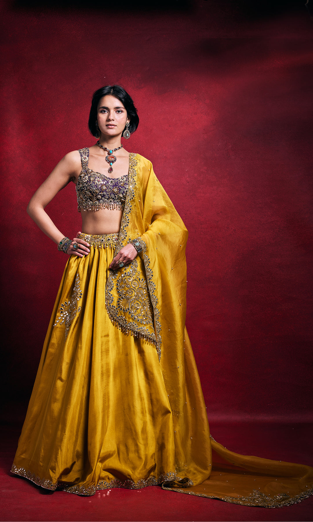 Mustard Silk Lehenga Set