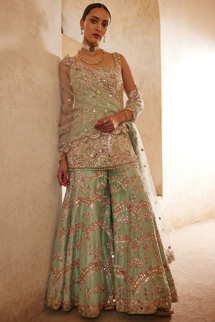 Sea Green Sleeveless Sharara Set