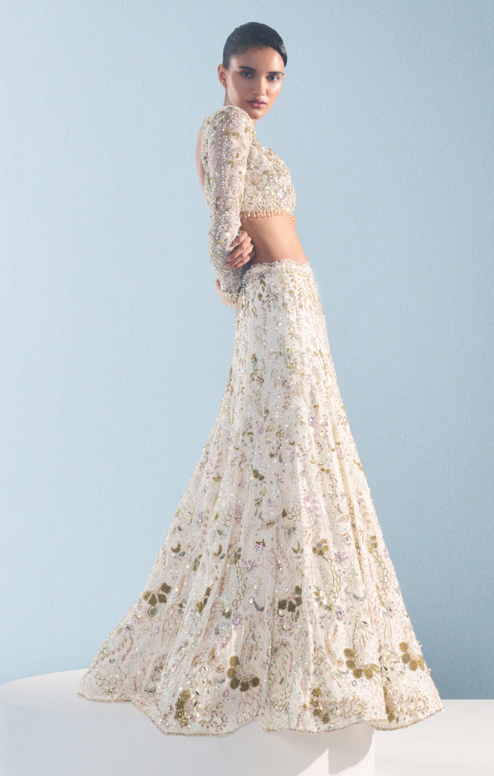 Ivory Georgette Fitted  Lehenga Set