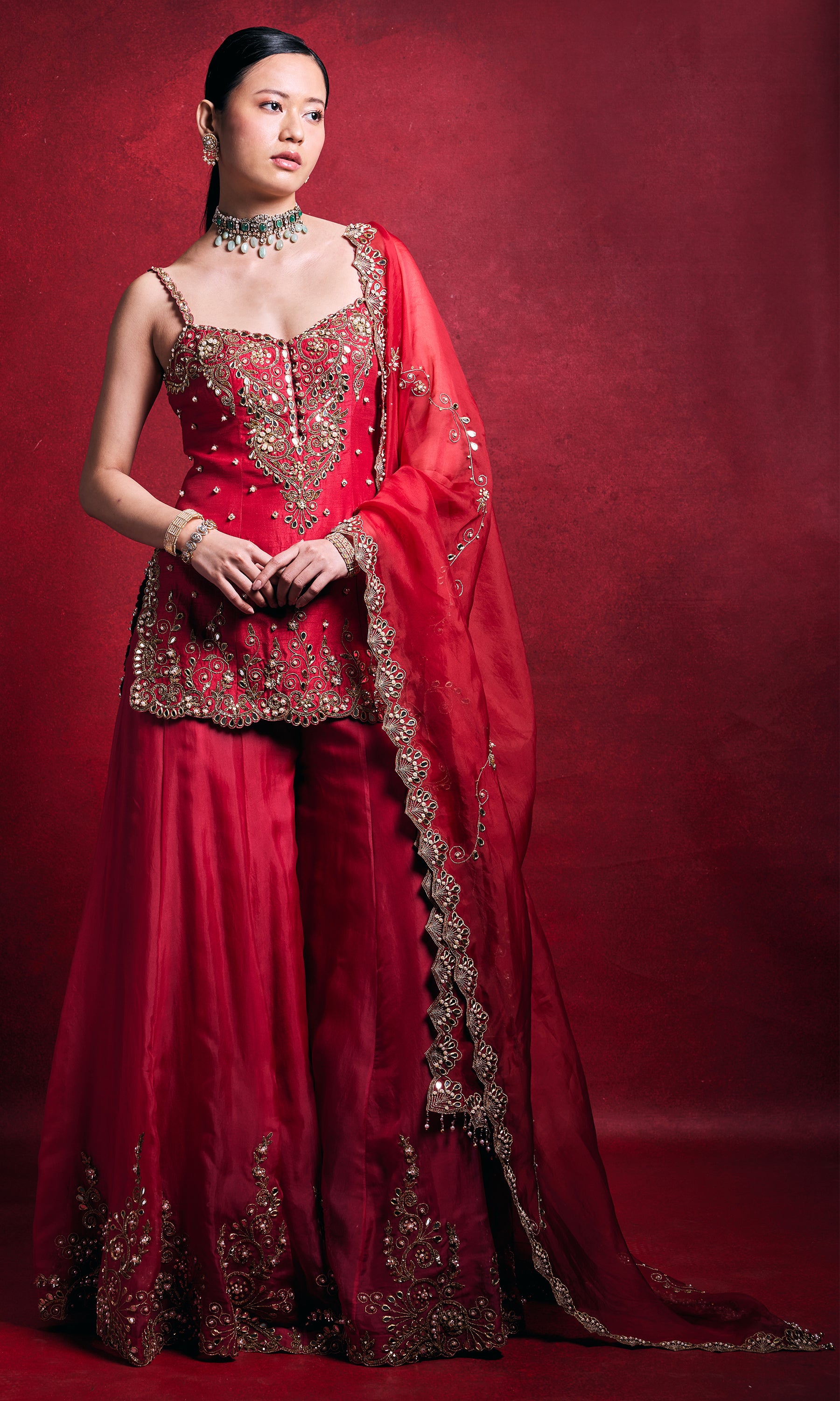 Red And Pink Sharara Set