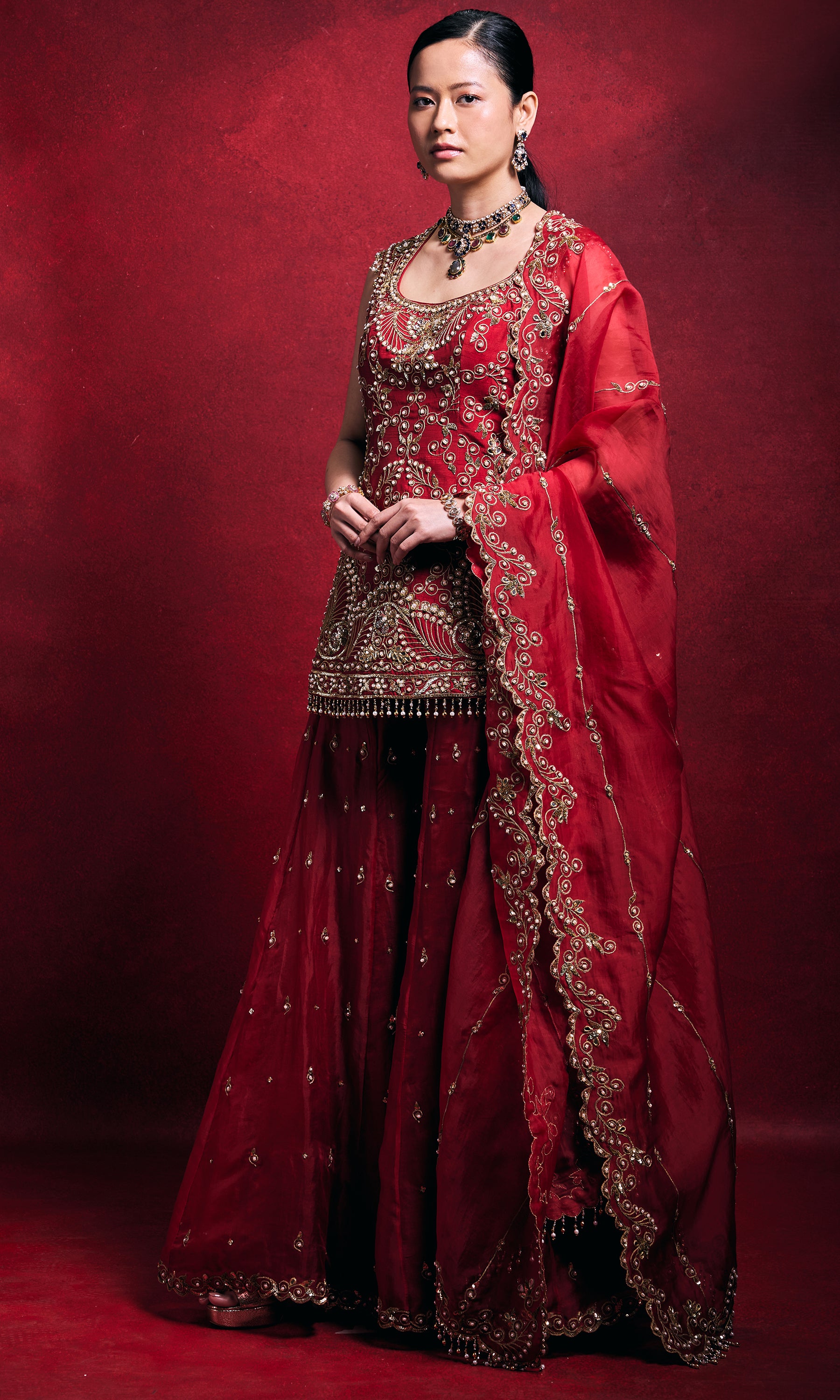 Red Sharara Set