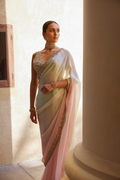 Pre-Drape Green And Pink Ombre Organza Saree