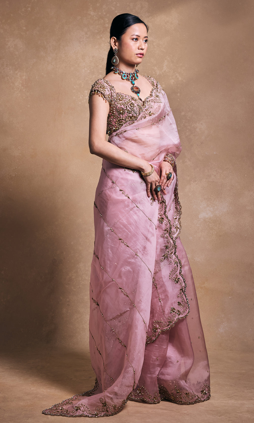 Blush Pink Organza Saree