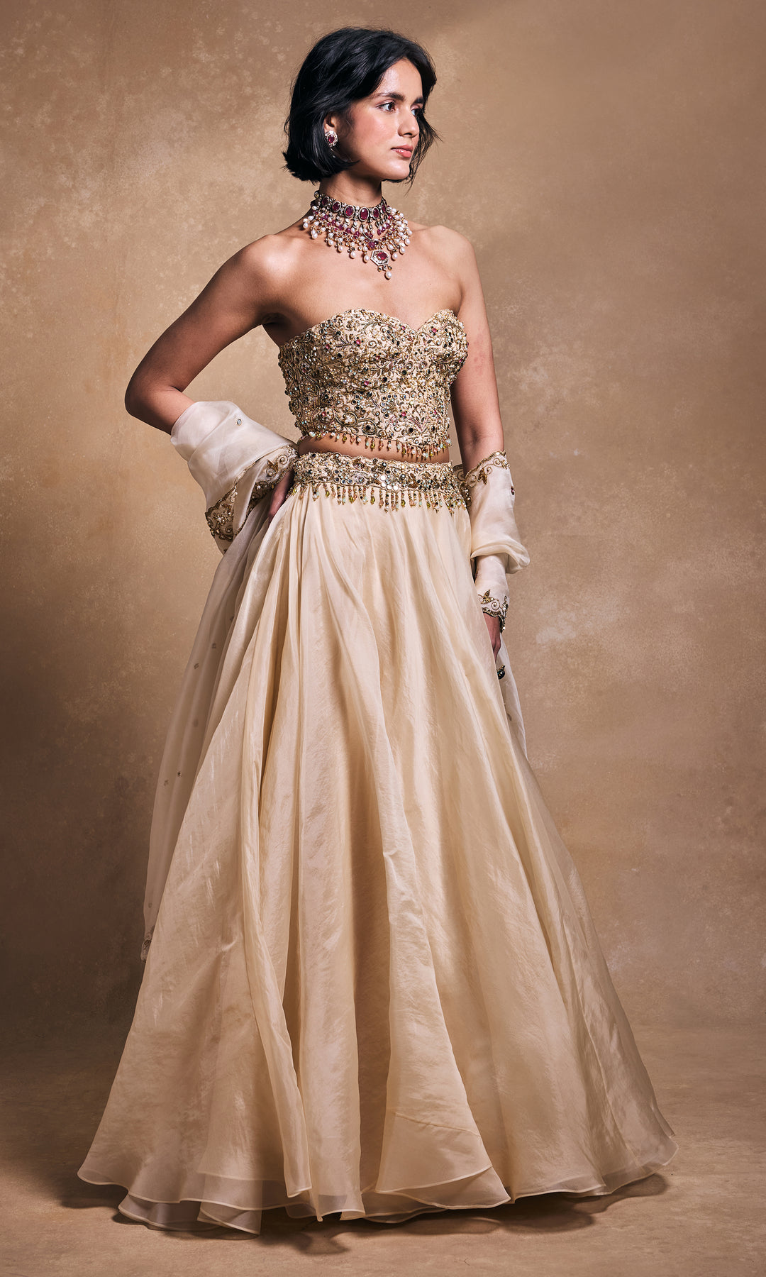Cream Organza Lehenga Set