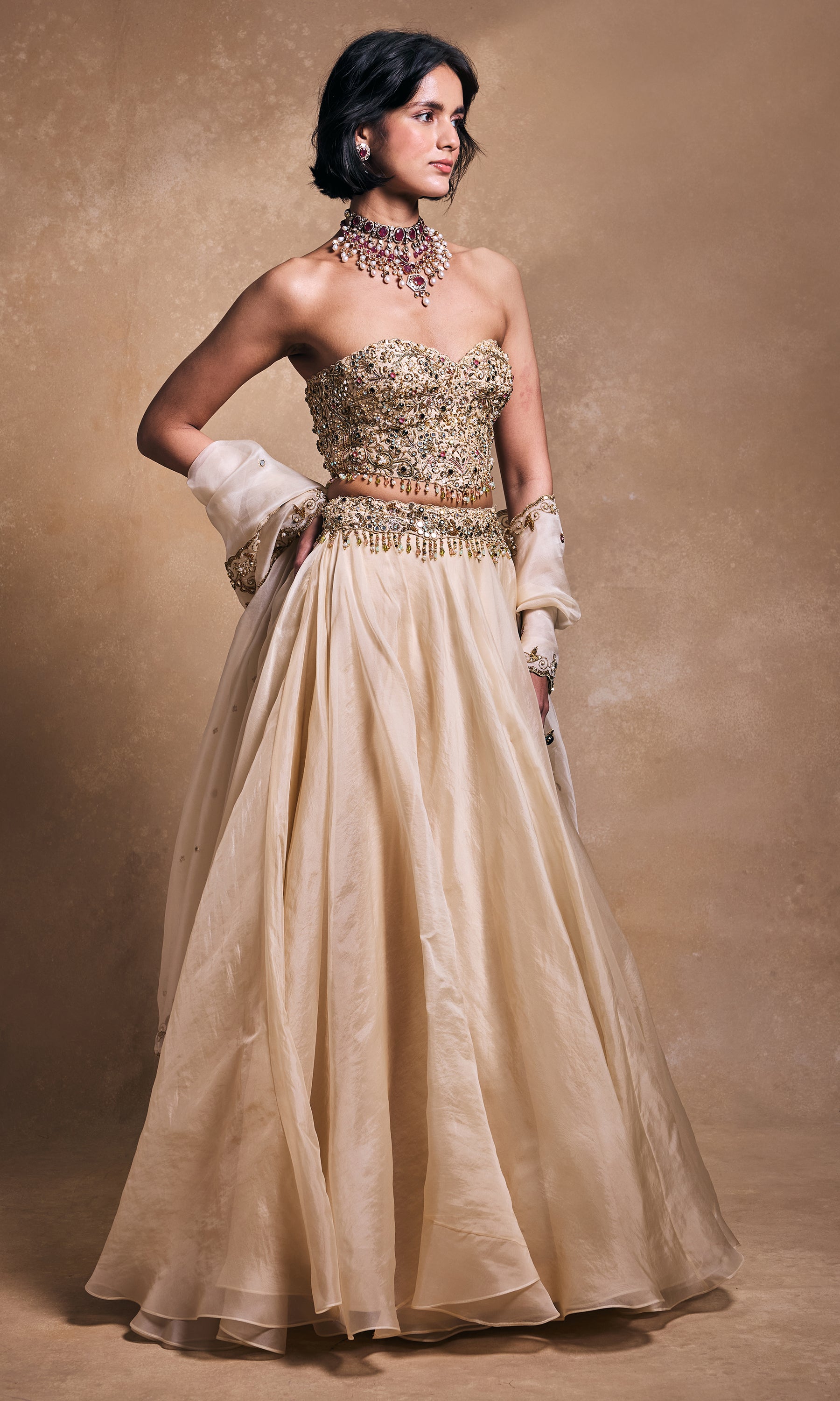 Cream Organza Lehenga Set