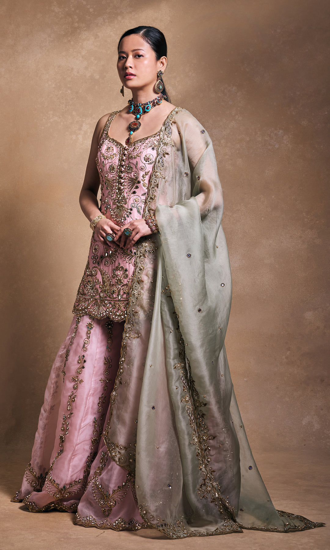 Blush And Sage Gharara Set
