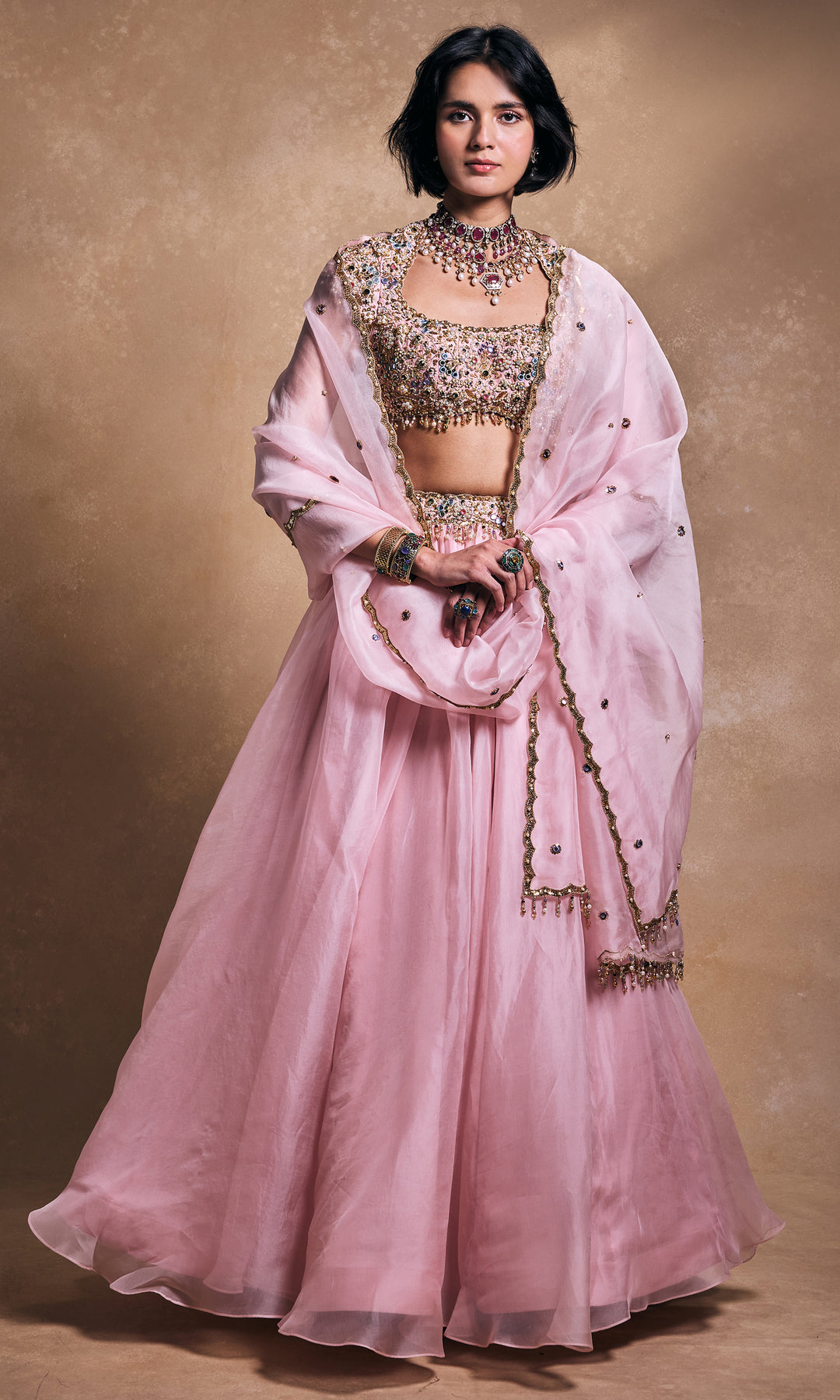 Baby Pink Organza Lehenga Set