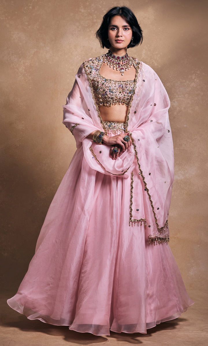 Baby Pink Organza Lehenga Set