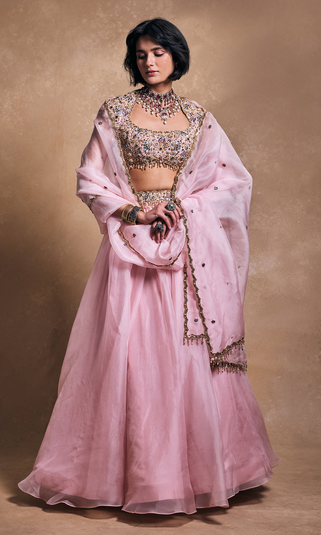 Baby Pink Organza Lehenga Set