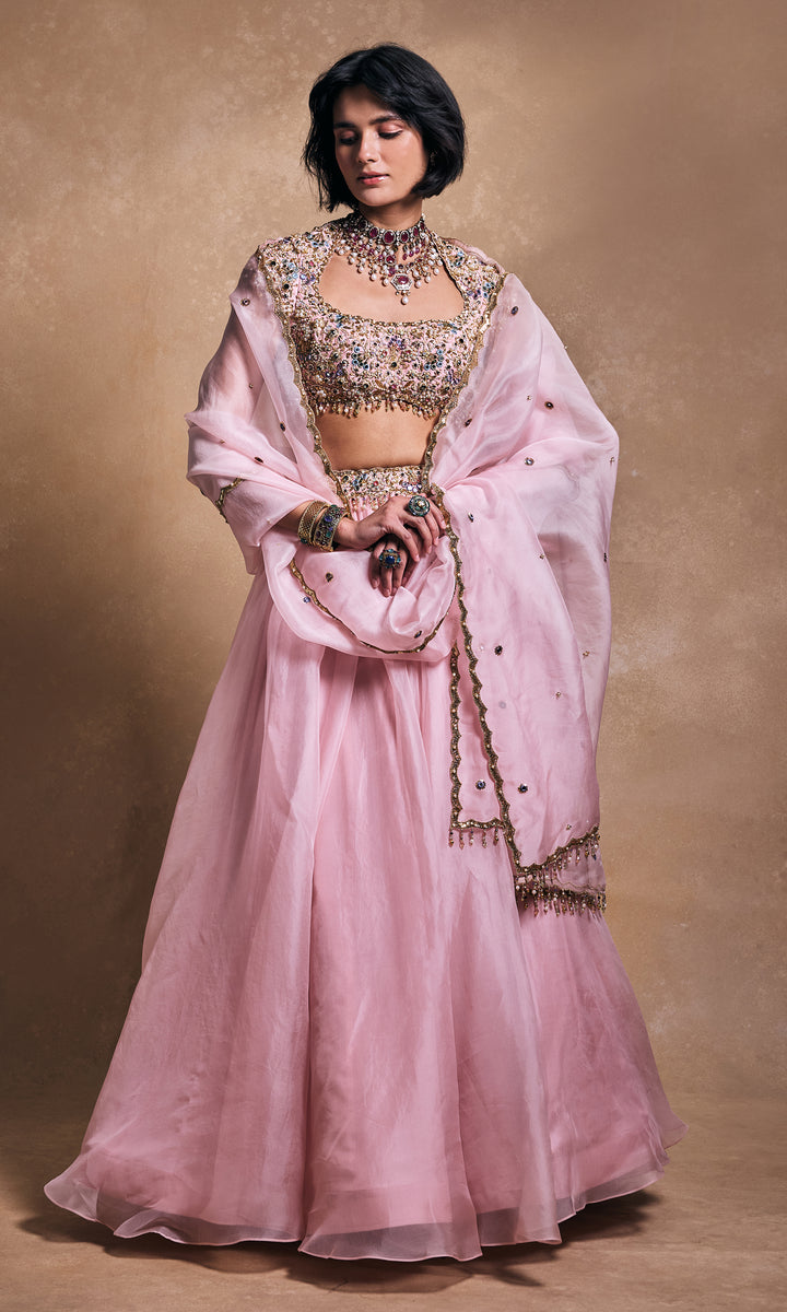 Baby Pink Organza Lehenga Set
