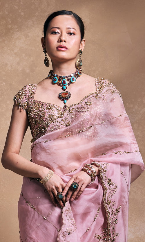 Blush Pink Organza Saree