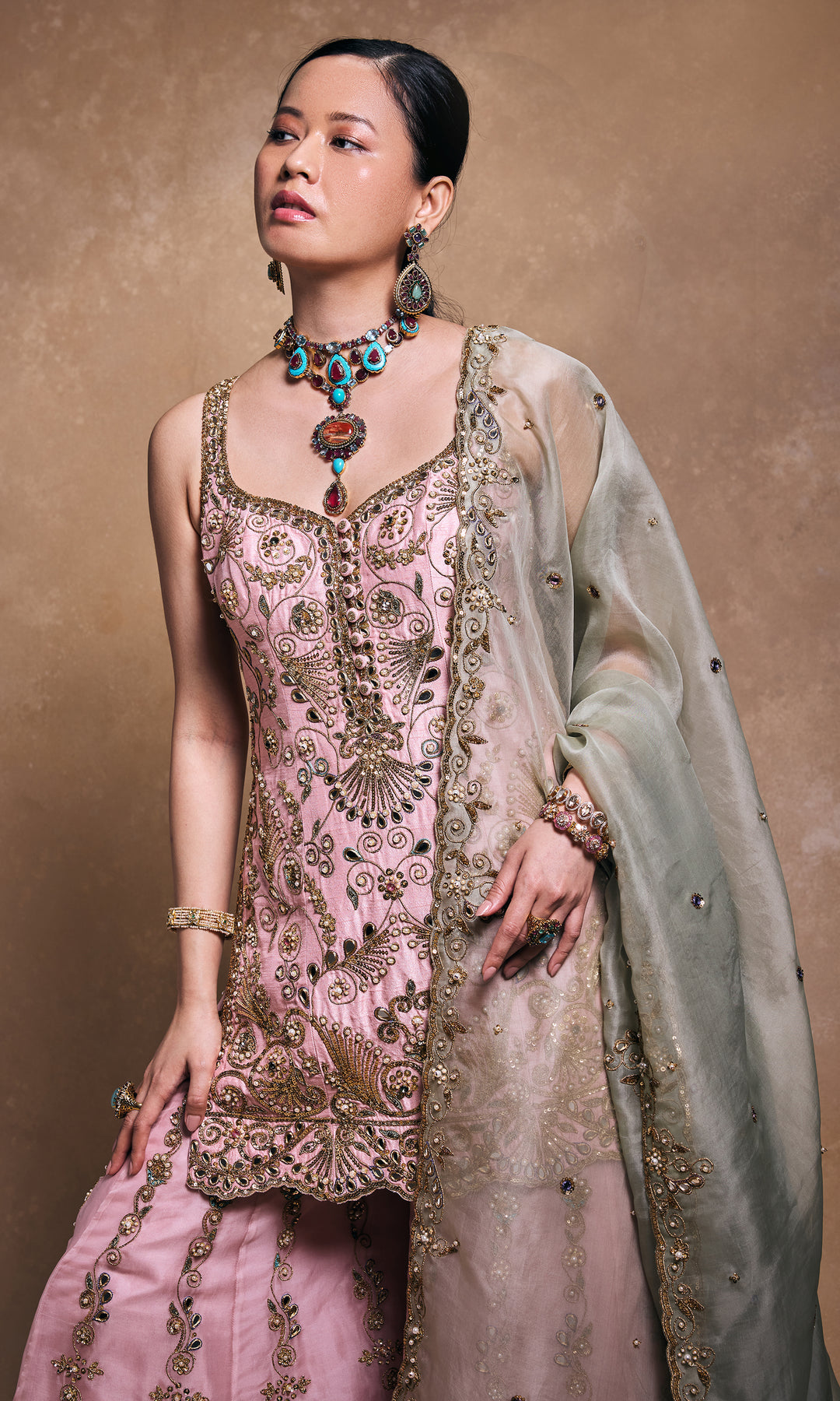 Blush And Sage Gharara Set