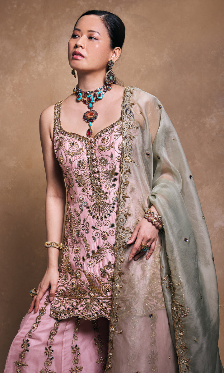 Blush And Sage Gharara Set