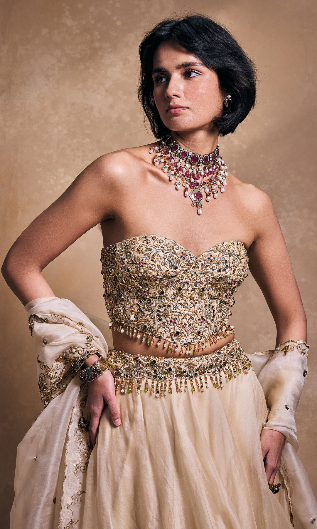Cream Organza Lehenga Set