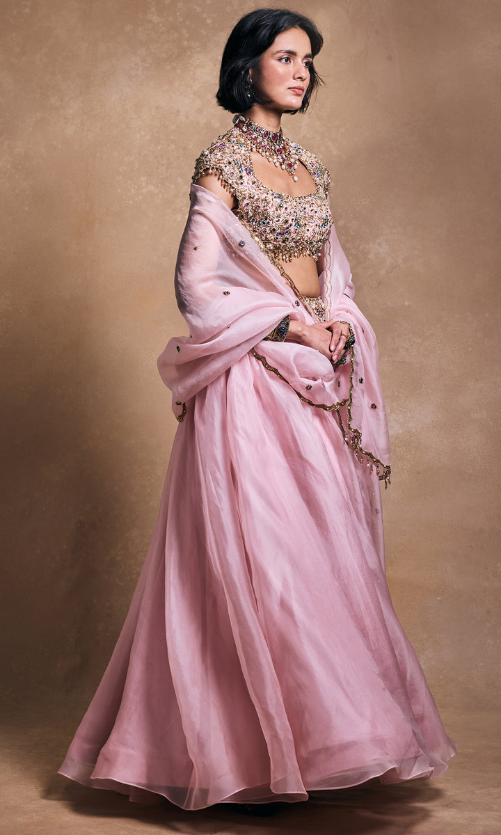 Baby Pink Organza Lehenga Set