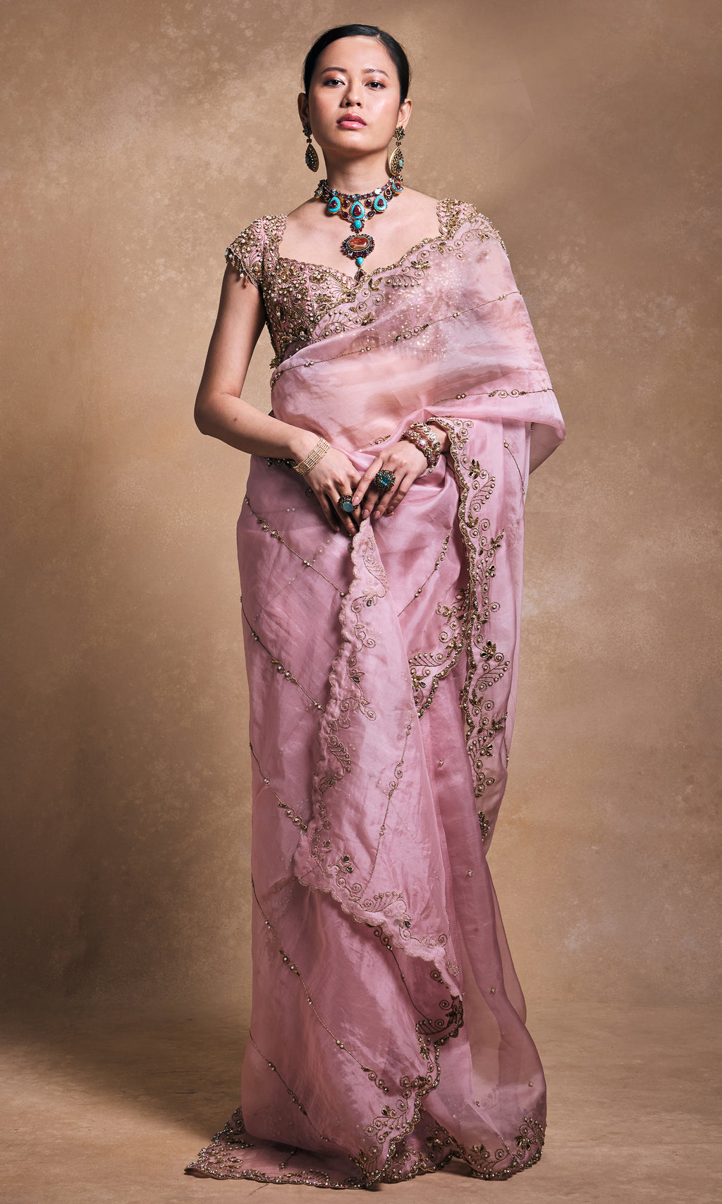 Blush Pink Organza Saree