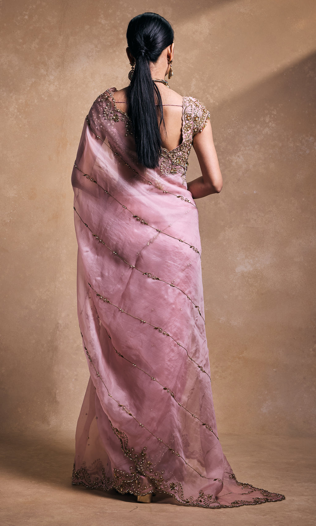 Blush Pink Organza Saree