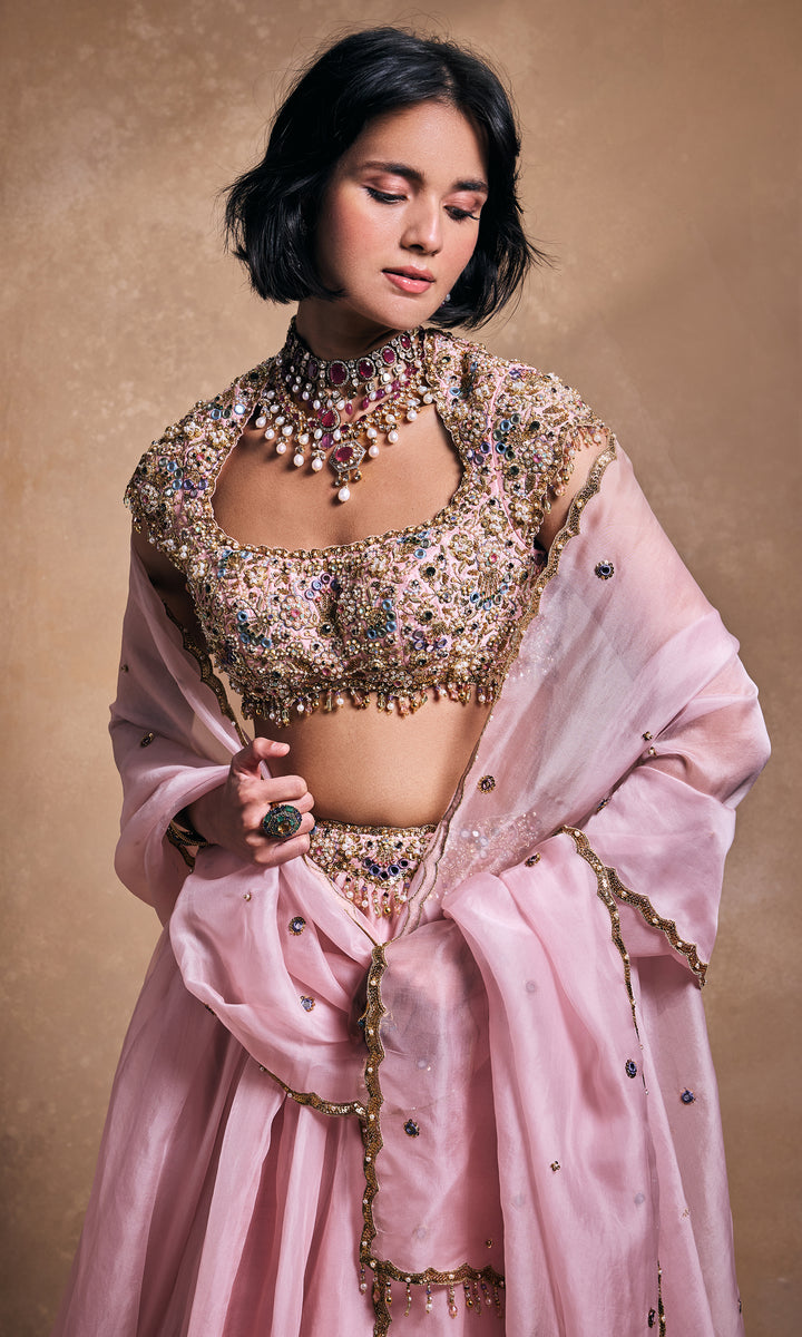 Baby Pink Organza Lehenga Set