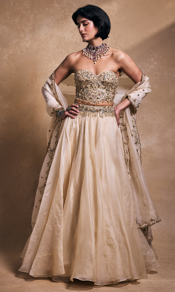 Cream Organza Lehenga Set