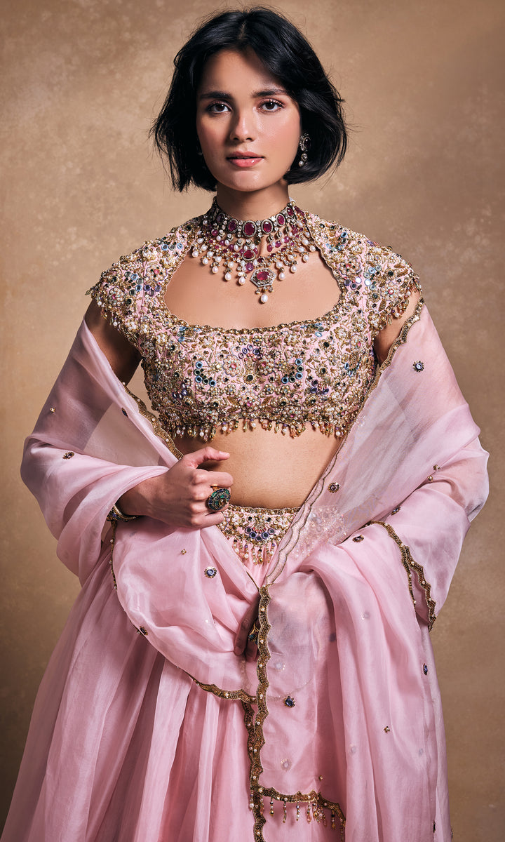 Baby Pink Organza Lehenga Set