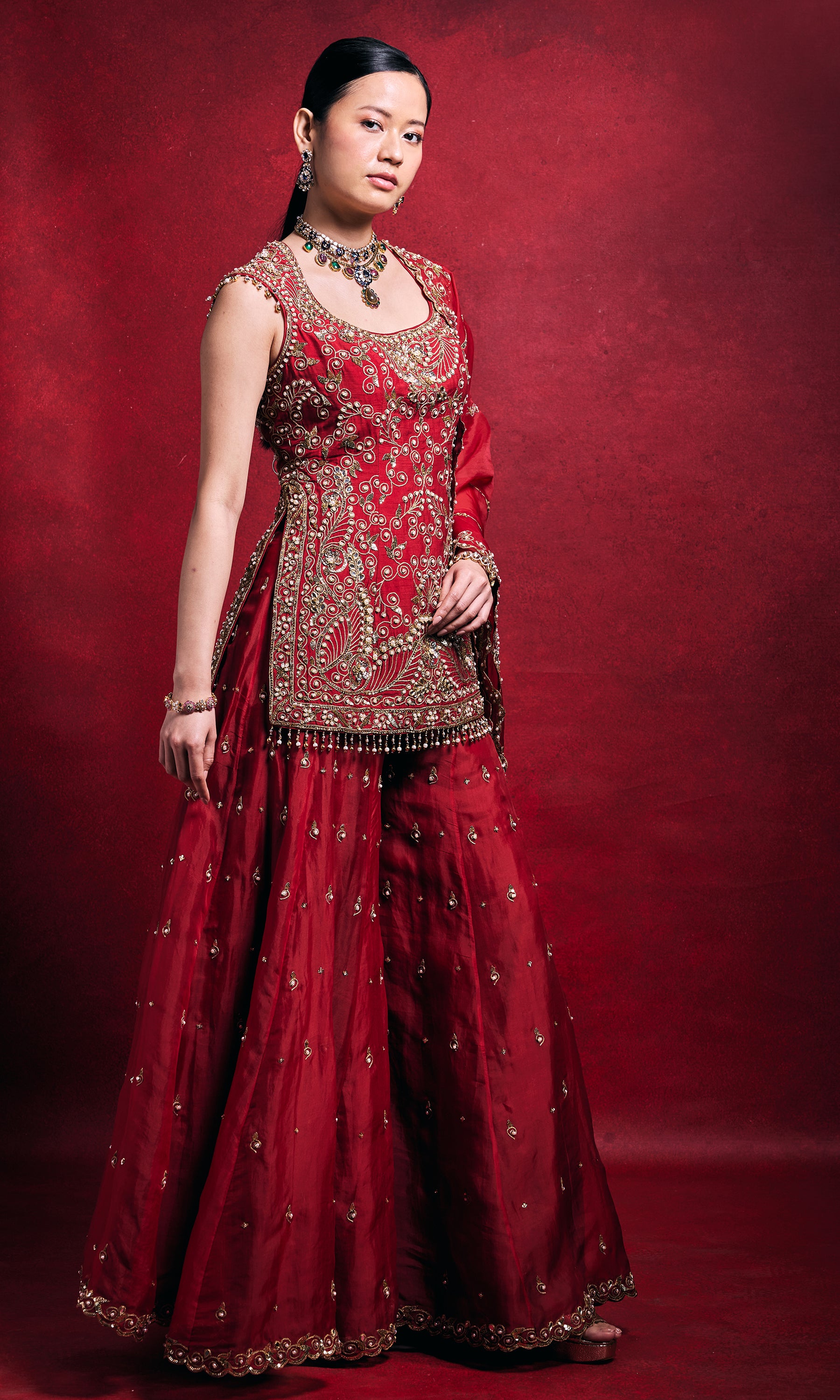 Red Sharara Set