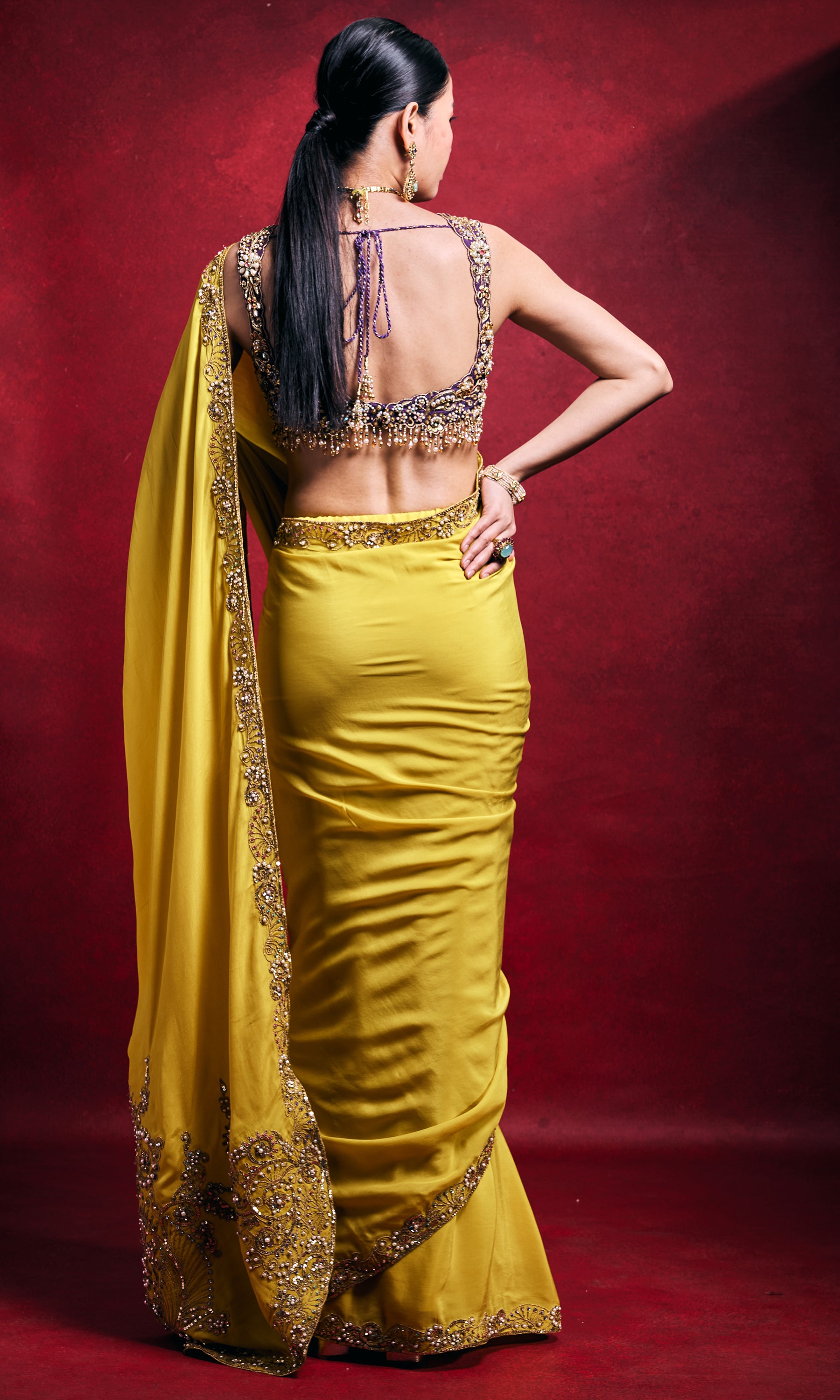 Yellow Crepe Saree