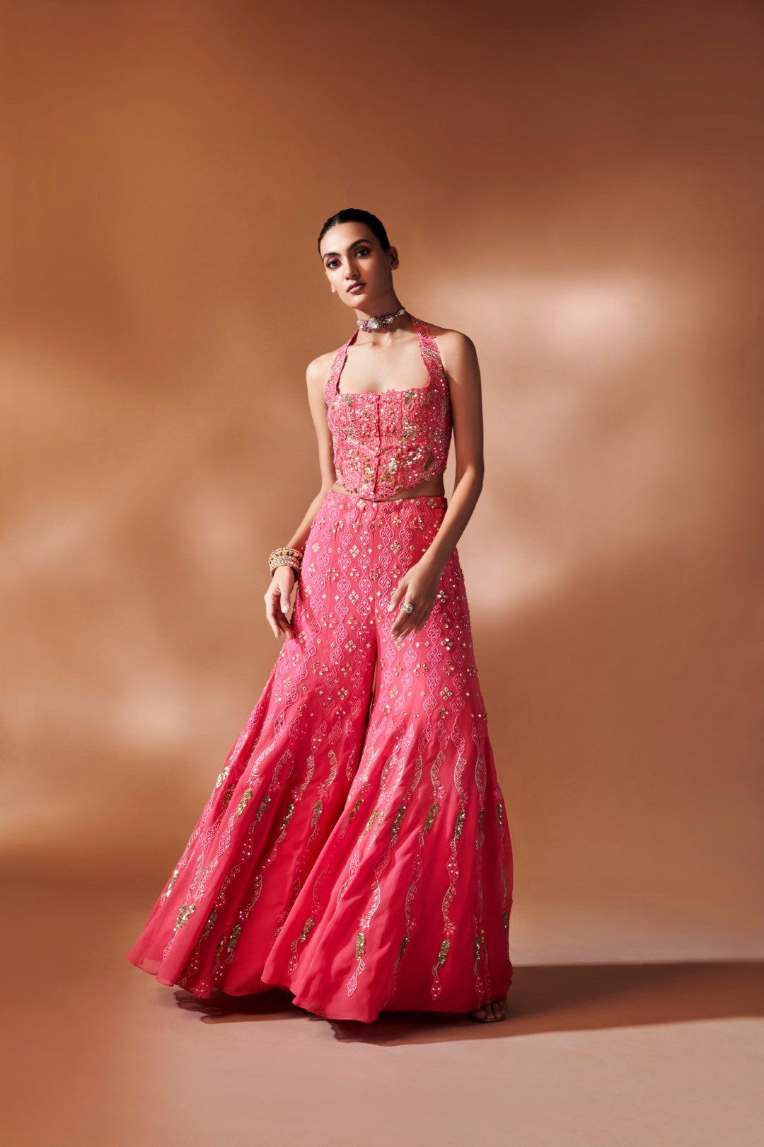 Pink High Waist Sharara With A Corset Blouse Tamanna Punjabi Kapoor Official Pink High Waist Sharara With A Corset Blouse Tamanna Punjabi Kapoor Official