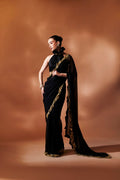 Pre-Drape Black And Gold Saree