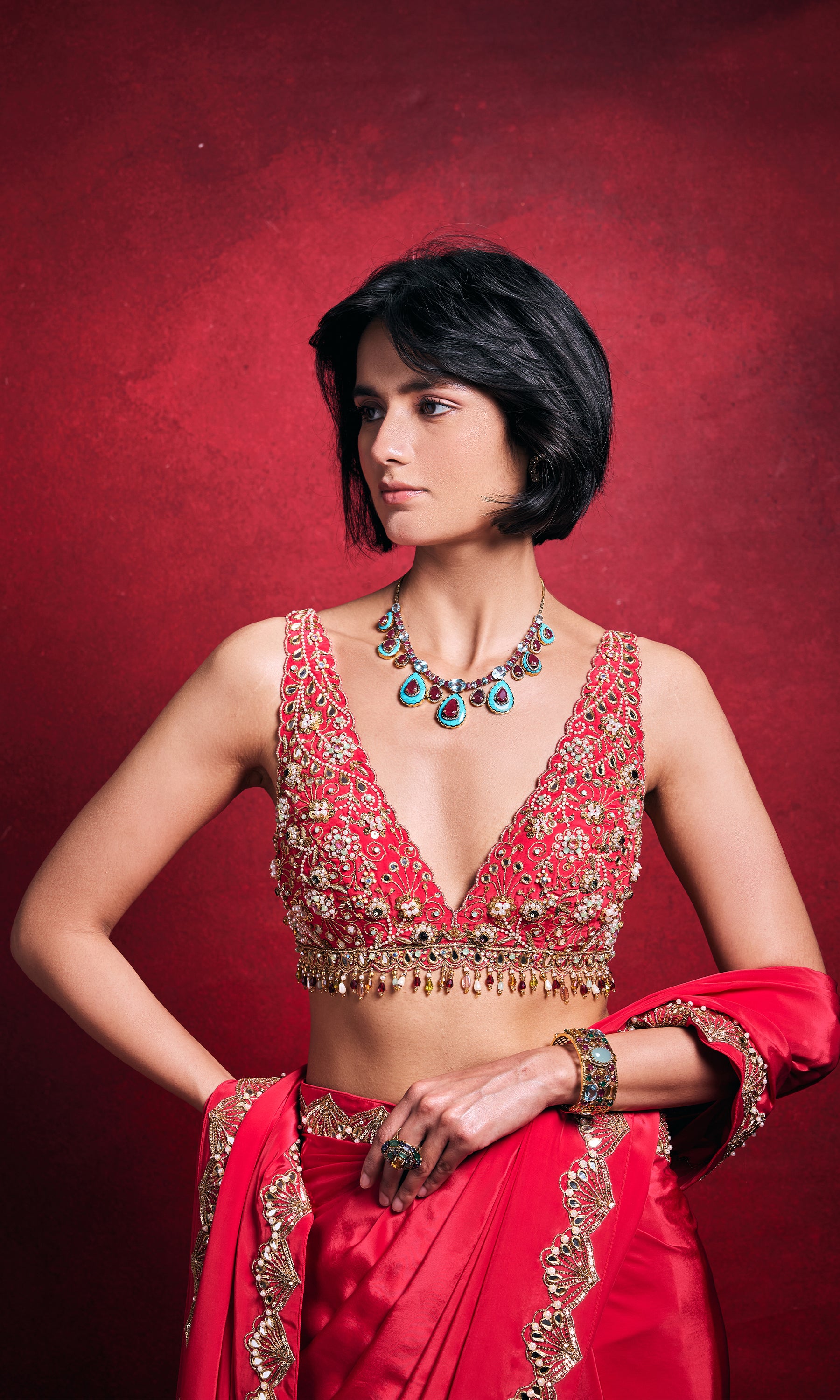 Fuchsia Pink Crepe Saree