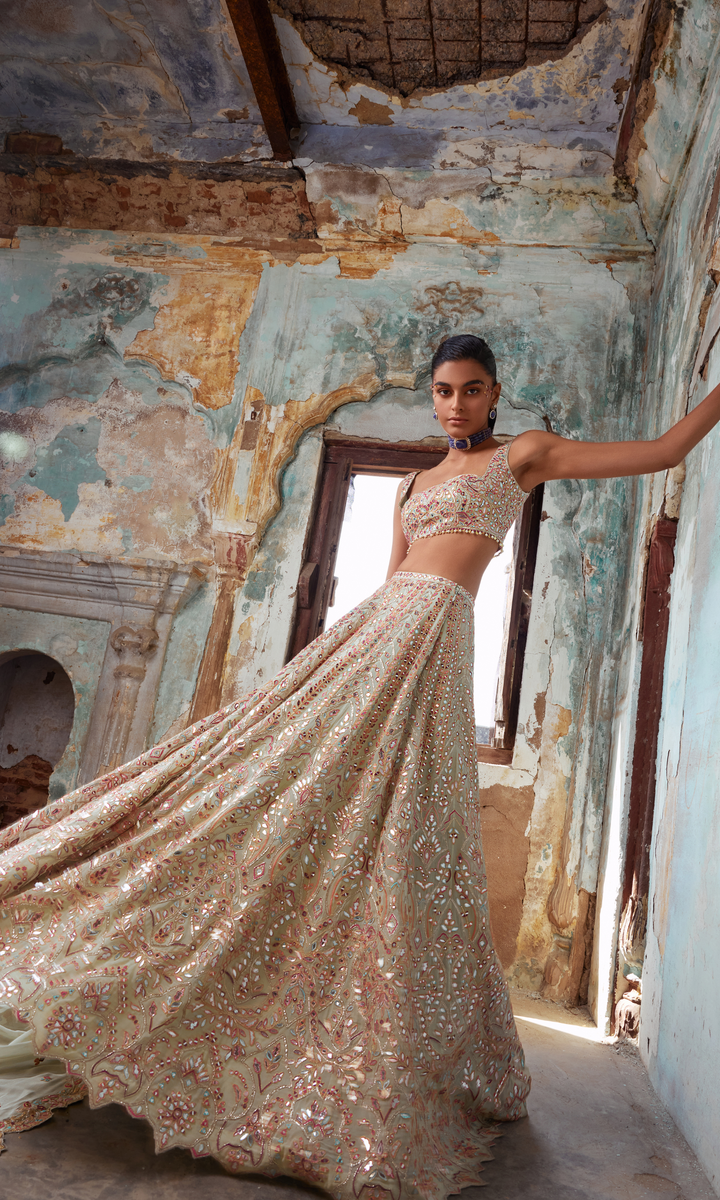 Light Green Georgette Lehenga Set