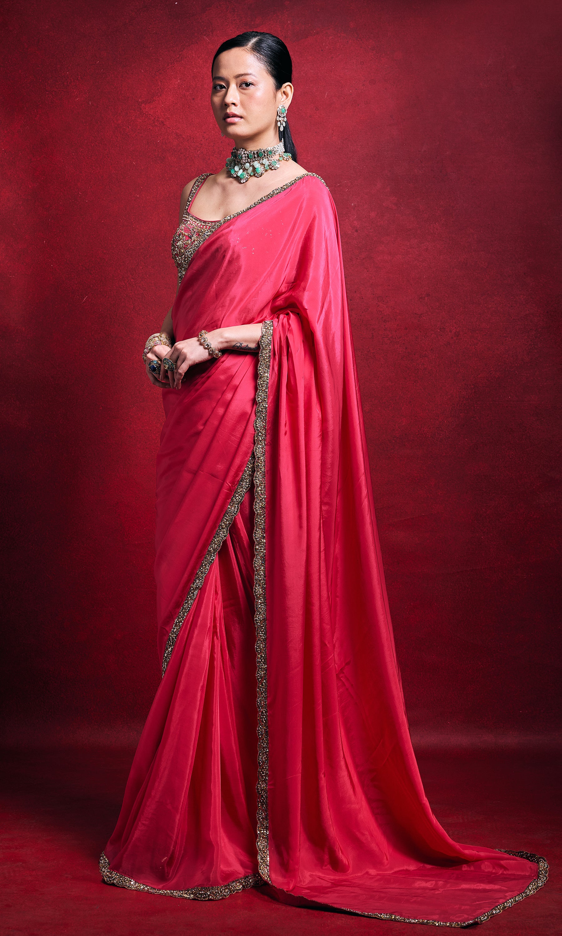 Fuchsia Pink Silk Saree