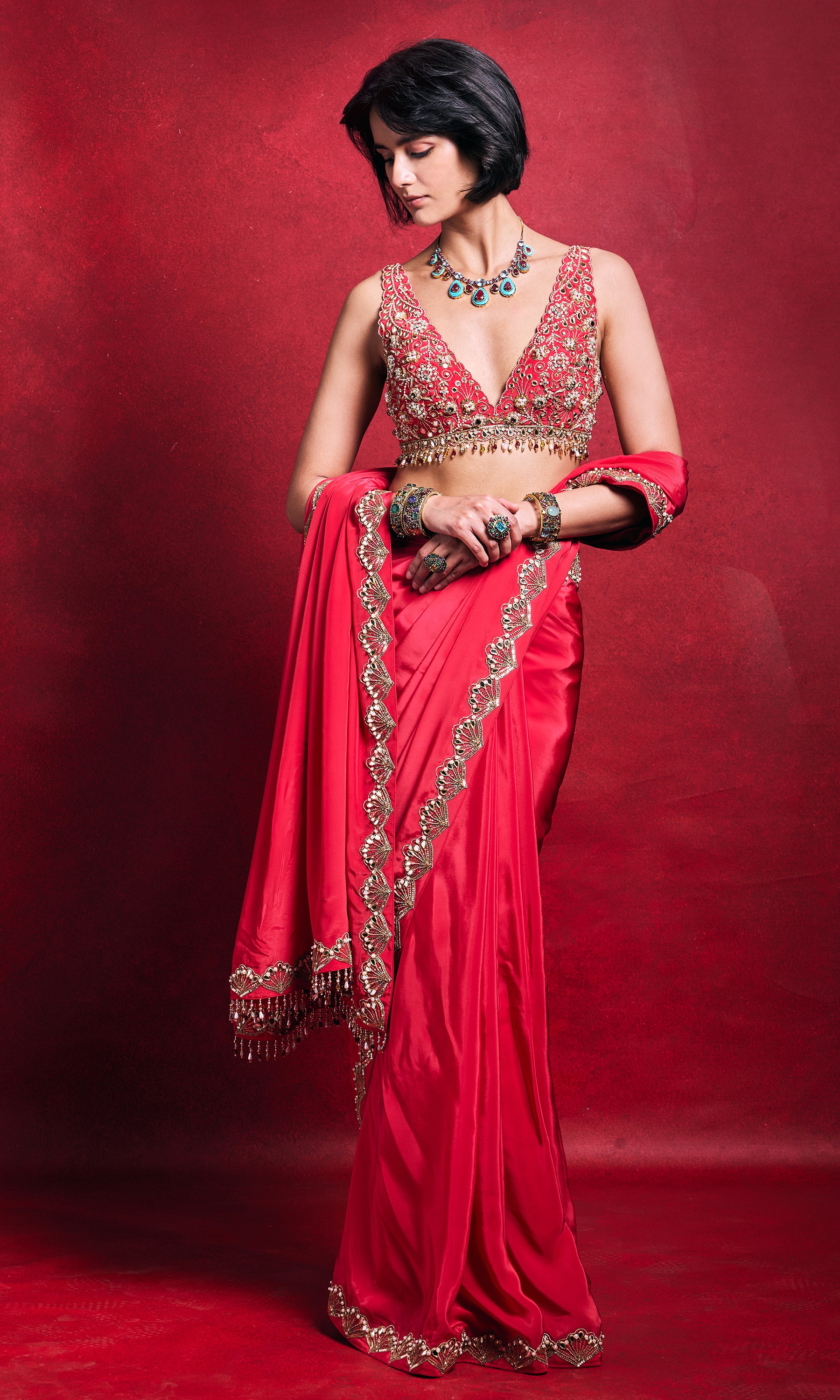 Fuchsia Pink Crepe Saree
