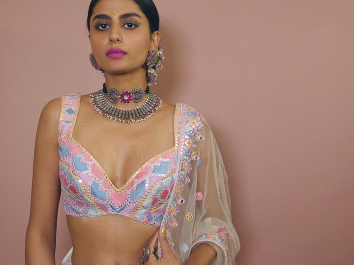GREEN NET LEHENGA SET