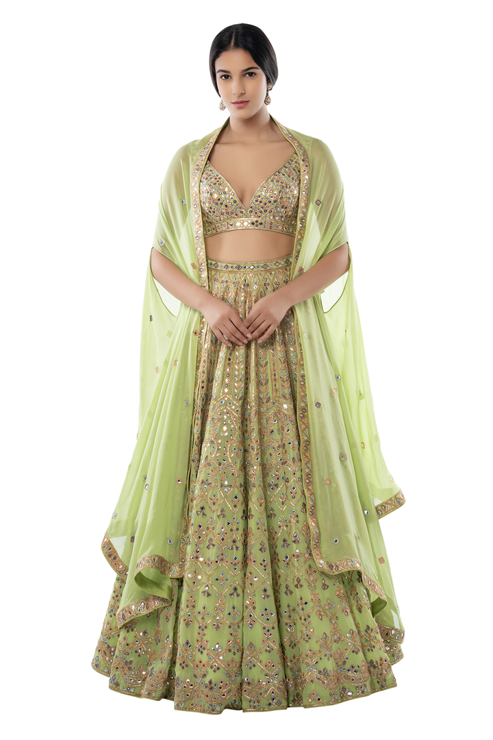 Pista Green Light Jaal Lehenga