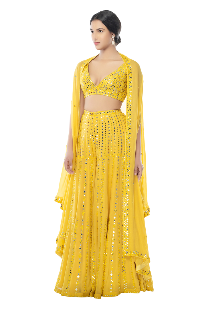 Yellow Georgette High Waist Sharara