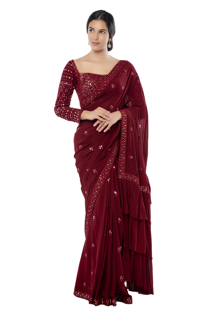 Maroon Saree Set