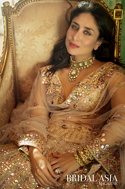 KAREENA KAPOOR in Peach Chanderi Resham, Gota, Foil Lehenga Set