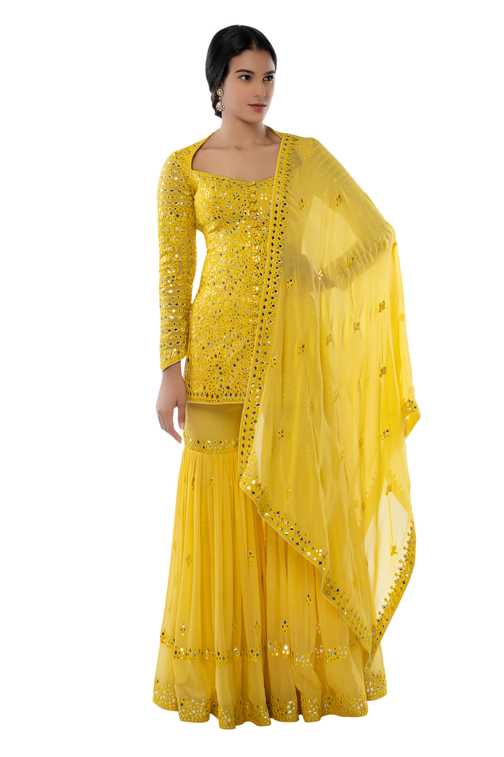 Yellow Thigh Cut Gharara