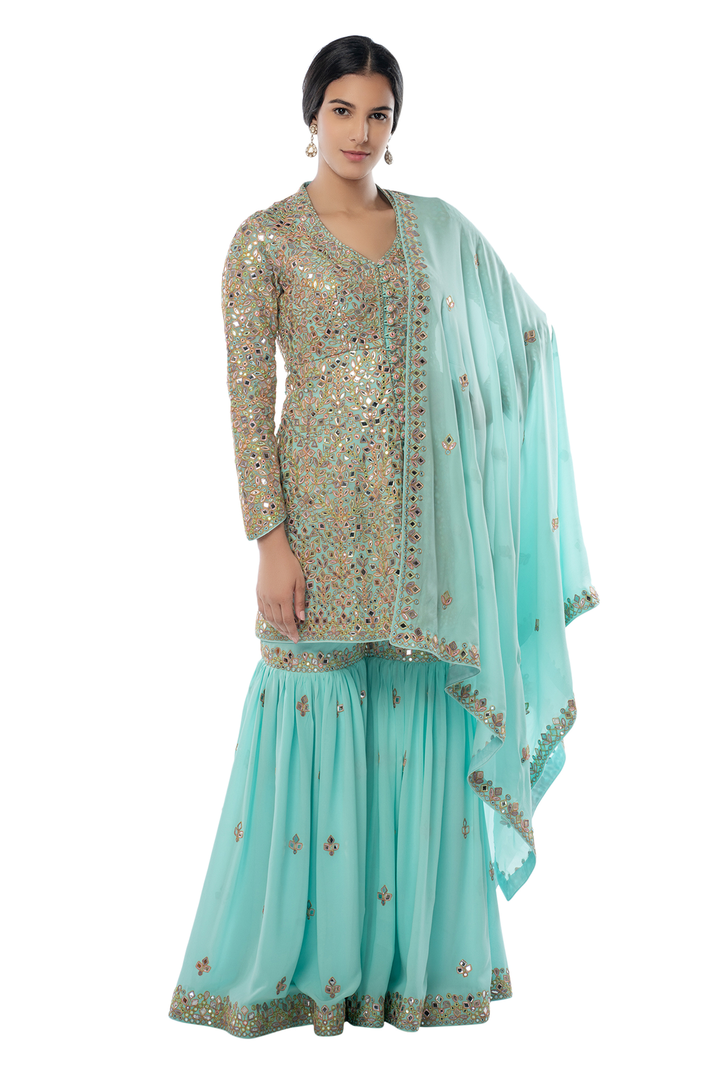 Light Blue Gharara with Peplum Kurta
