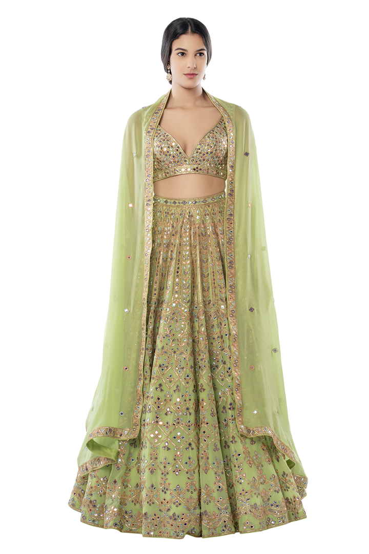Pista Green Light Jaal Lehenga