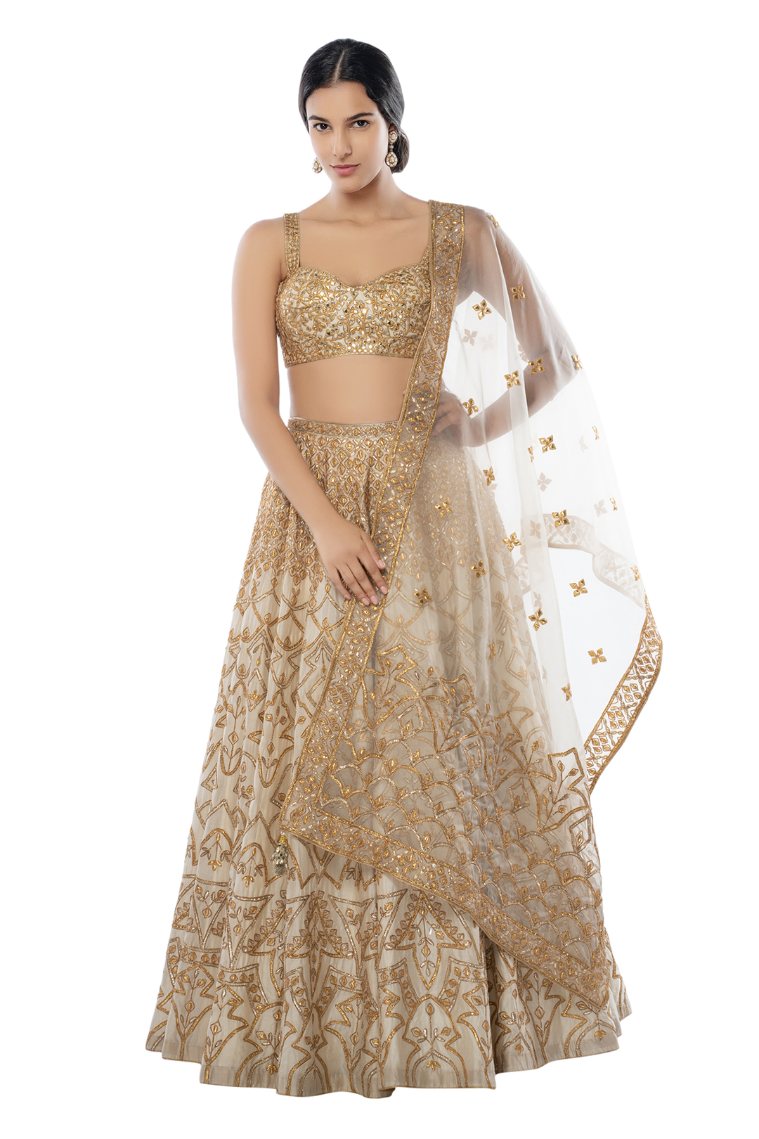 Ivory Chanderi Lehenga with Gota