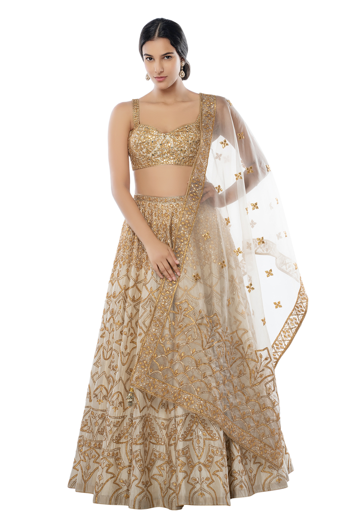 Ivory Chanderi Lehenga with Gota