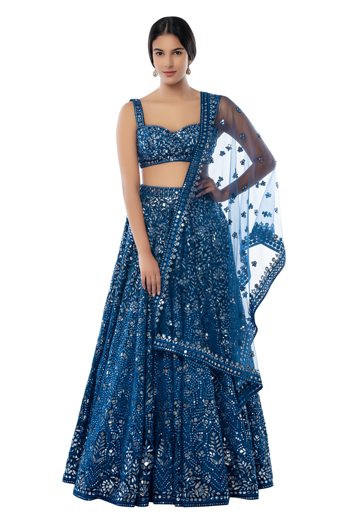 Blue Foil Net Lehenga