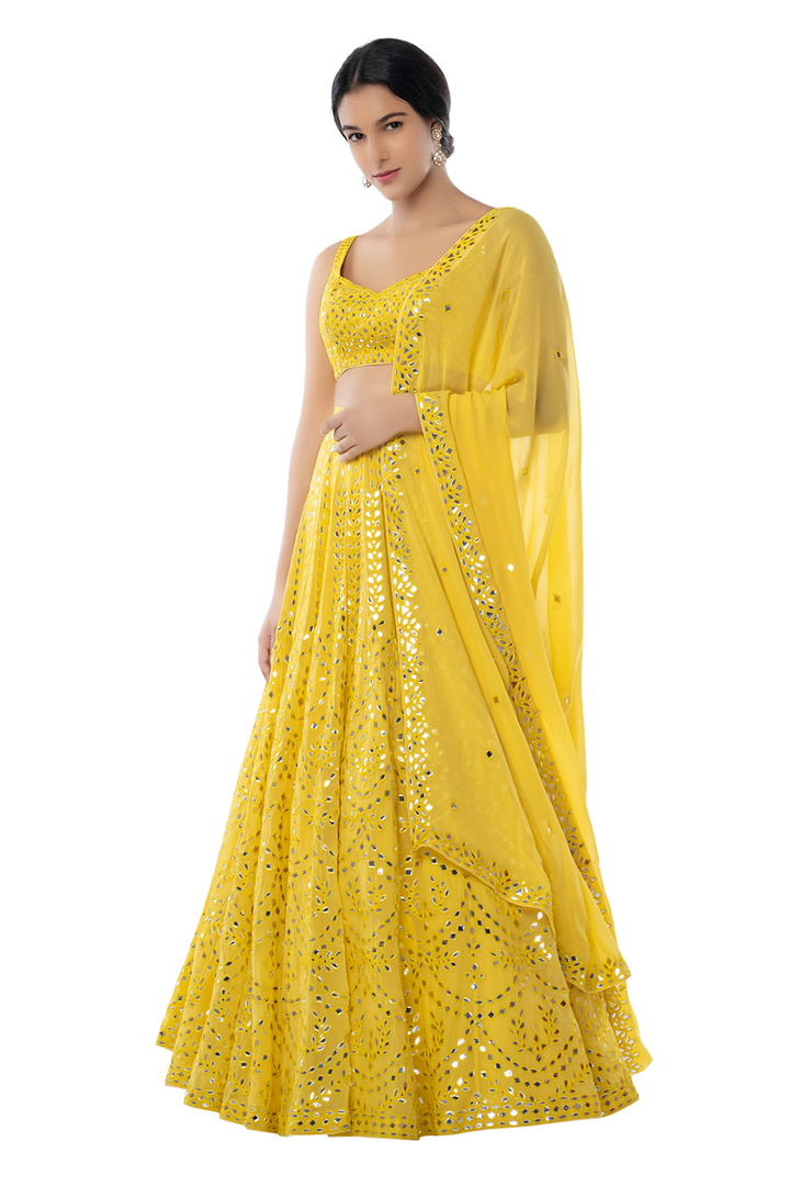 Yellow Georgette Light Lehenga Set