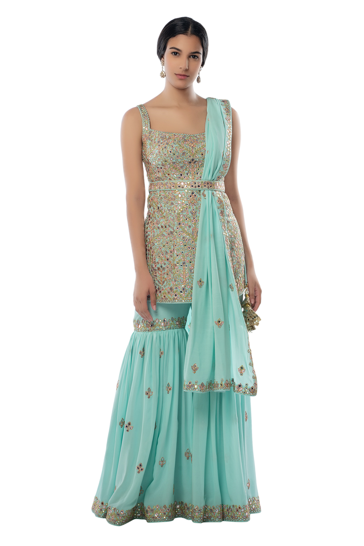 Light Blue Gharara Set with Belt