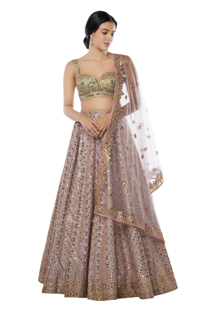 Light Lavender Chanderi Lehenga with Foil Resham