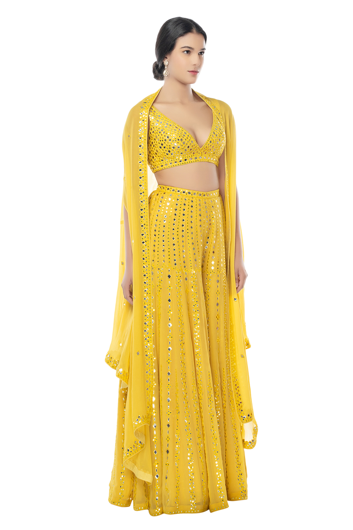 Yellow Georgette High Waist Sharara